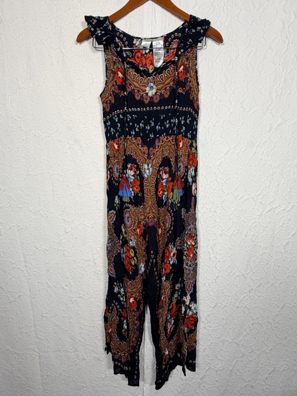 Bila Boho Floral Split Hem Rose Tassel Dress Sz S